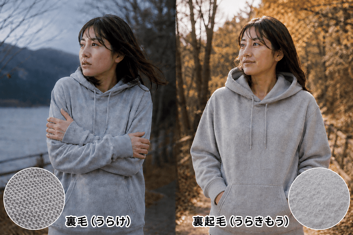 裏起毛よりも保温性が低い